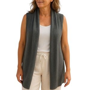 Neiman Marcus Small Gray Cashmere Cardigan Vest Lagenlook Cozy Layering Minimal